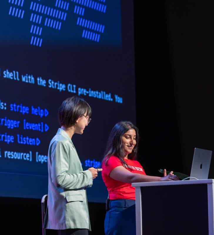 A photo of a Stripe demo being given on stage.